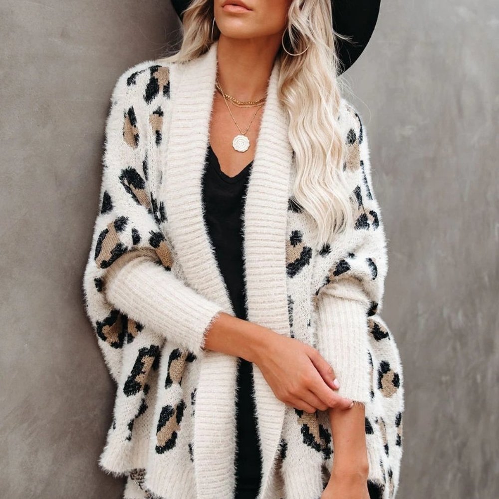 New Cozy Leopard Oversized Fuzzy Cardigan Sweater - Picture 5 of 11